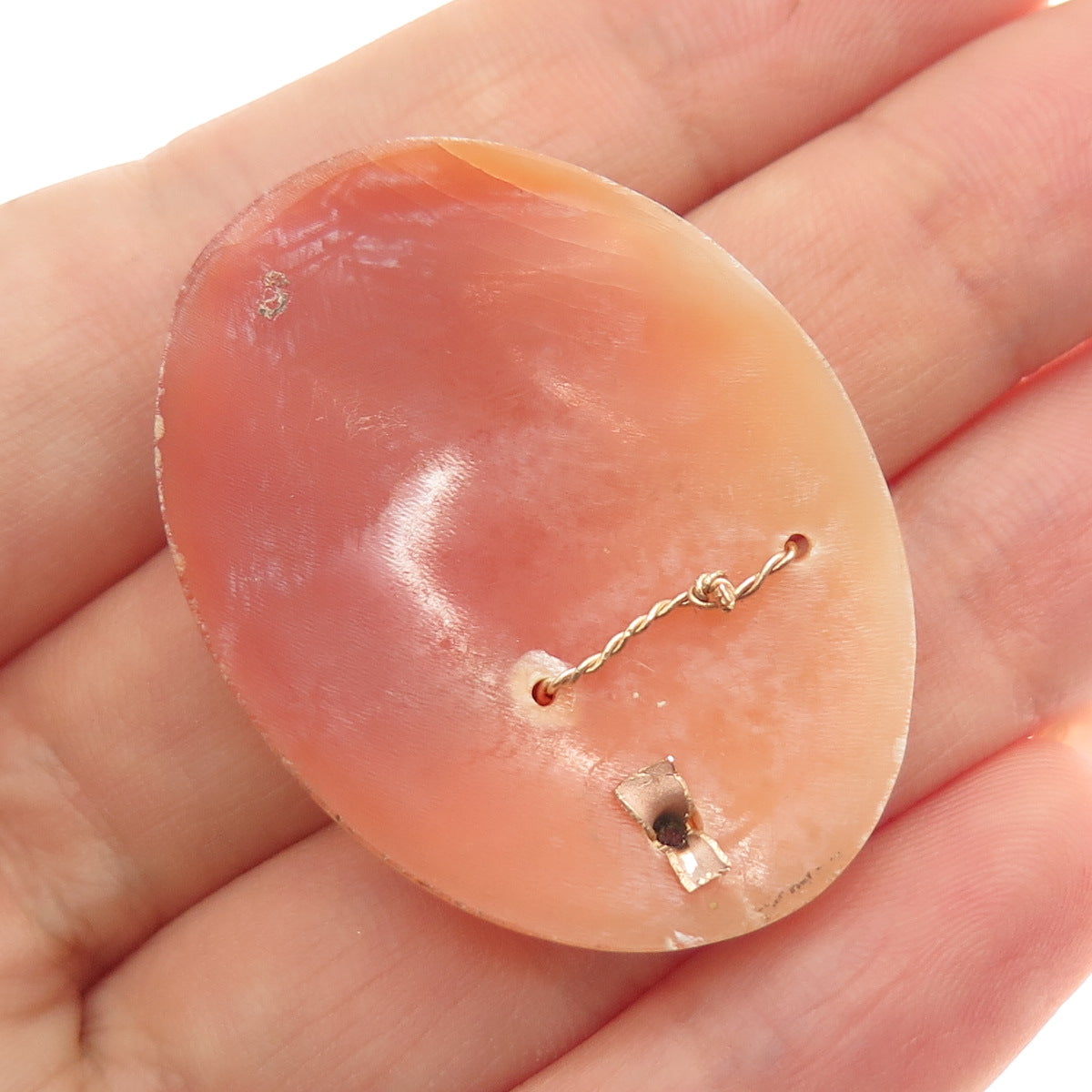 14K Gold Antique Real Round-Cut Diamond & MOP Victorian Lady Cameo