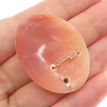 14K Gold Antique Real Round-Cut Diamond & MOP Victorian Lady Cameo