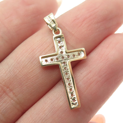 14K Yellow Gold Round-Cut C Z Cross Religious Charm Pendant