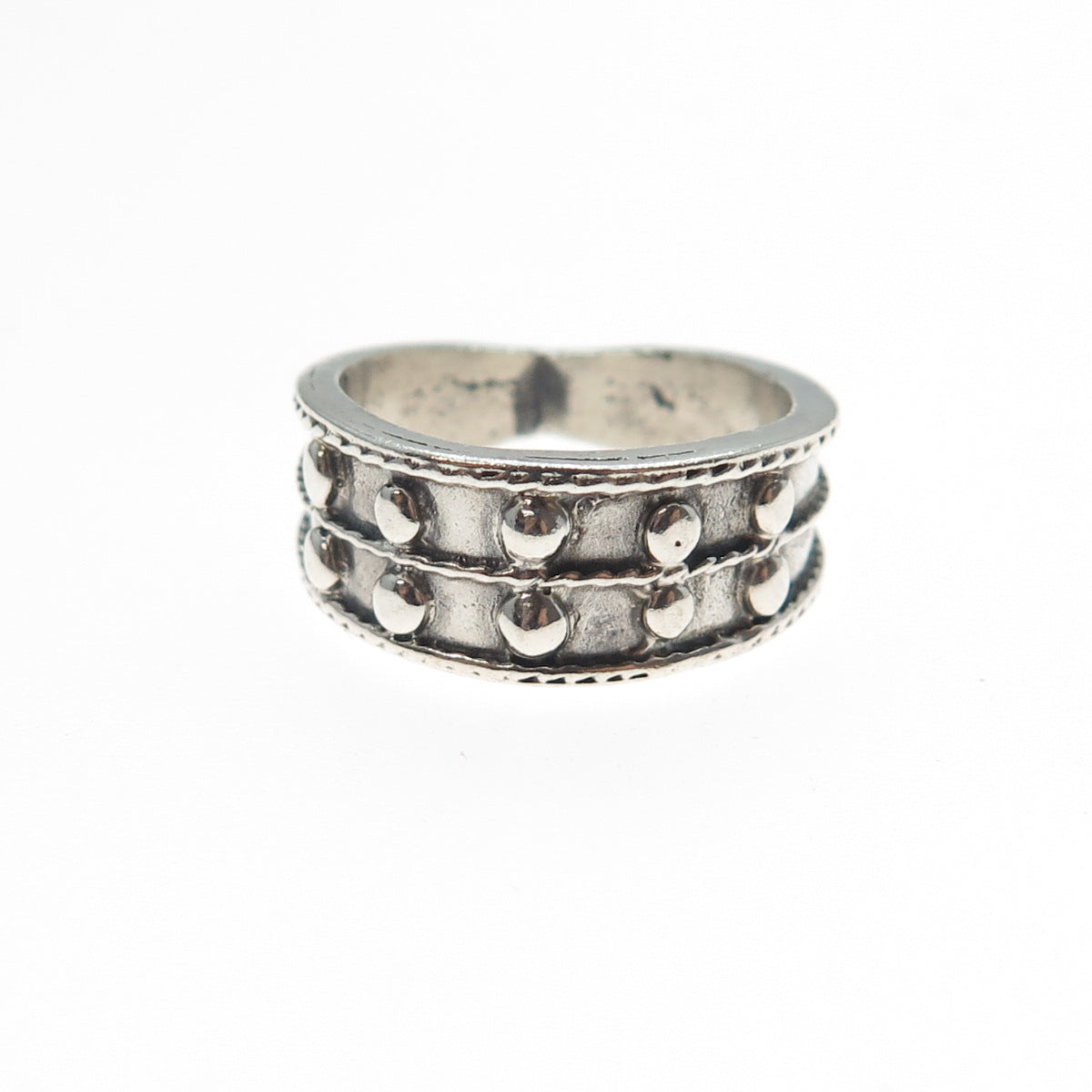 925 Sterling Silver Vintage Modernist Beaded Oxidized Ring Size 6.25