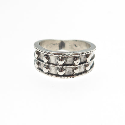 925 Sterling Silver Vintage Modernist Beaded Oxidized Ring Size 6.25