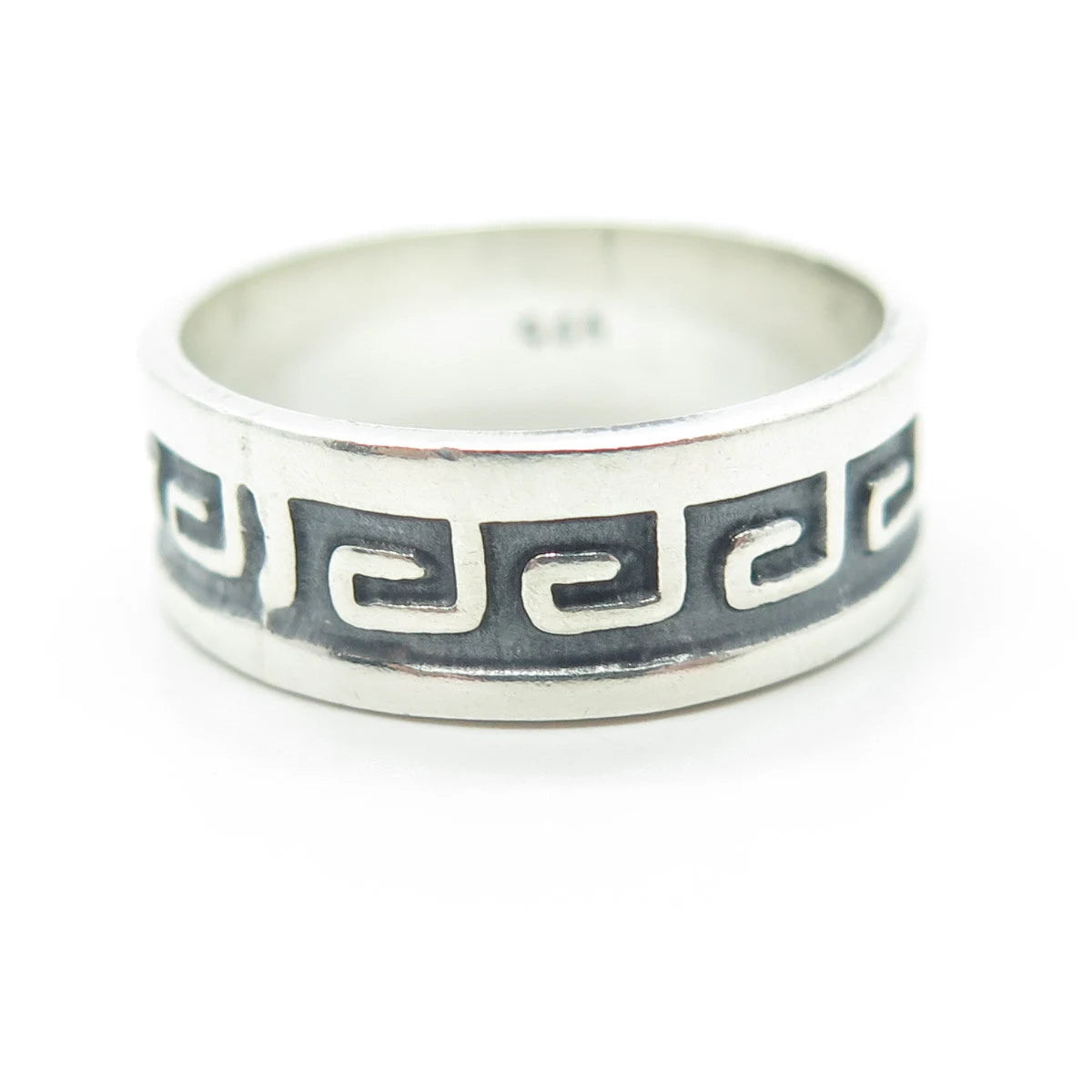 925 Sterling Silver Vintage Greek Maze Oxidized Band Ring Size 9.5