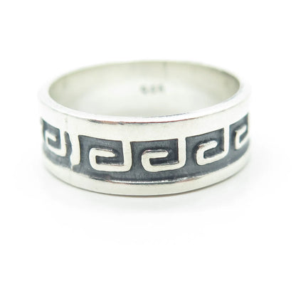 925 Sterling Silver Vintage Greek Maze Oxidized Band Ring Size 9.5