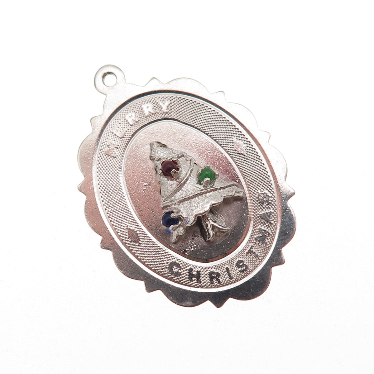 Town & Country 925 Sterling Silver Vintage Rhinestone Merry Christmas Pendant