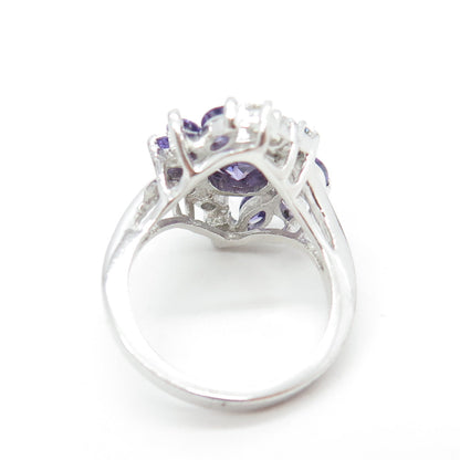 925 Sterling Silver Purple & White C Z Ring Size 7