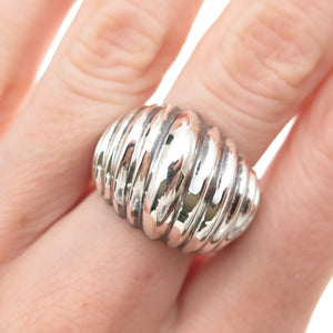 925 Sterling Silver Vintage Modernist Ribbed Dome Oxidized Ring Size 9