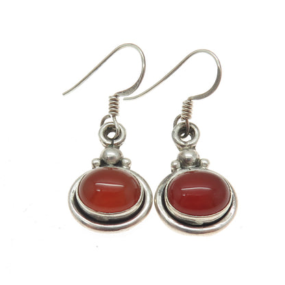 925 Sterling Silver Vintage Real Carnelian Oxidized Dangle Earrings