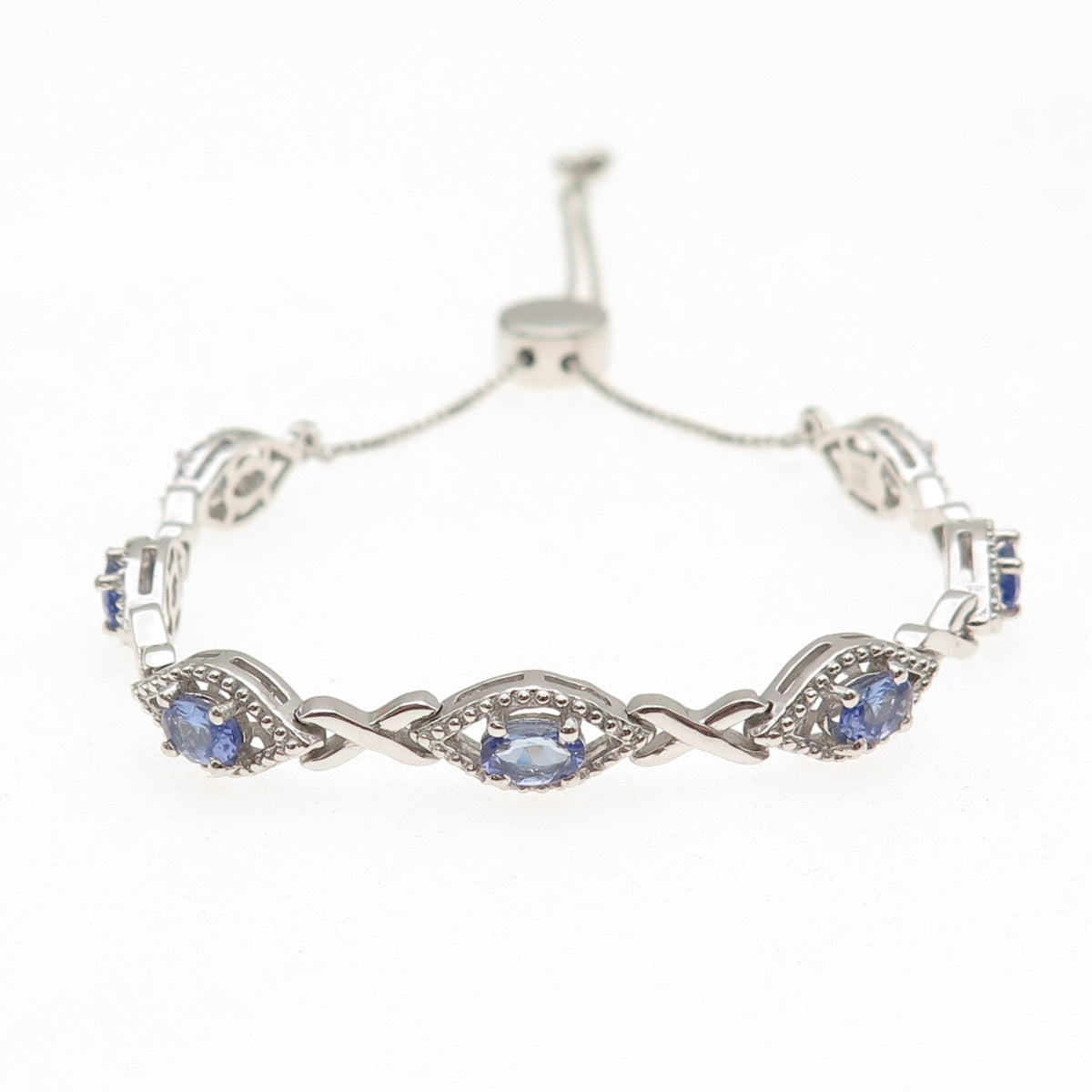 Chuck Clemency Sterling Silver Real Tanzanite Adjustable Bolo Bracelet 6-9.5"