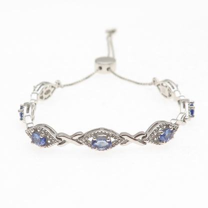 Chuck Clemency Sterling Silver Real Tanzanite Adjustable Bolo Bracelet 6-9.5"
