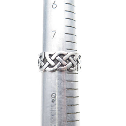 925 Sterling Silver Vintage Celtic Knot Oxidized Band Ring Size 8.25
