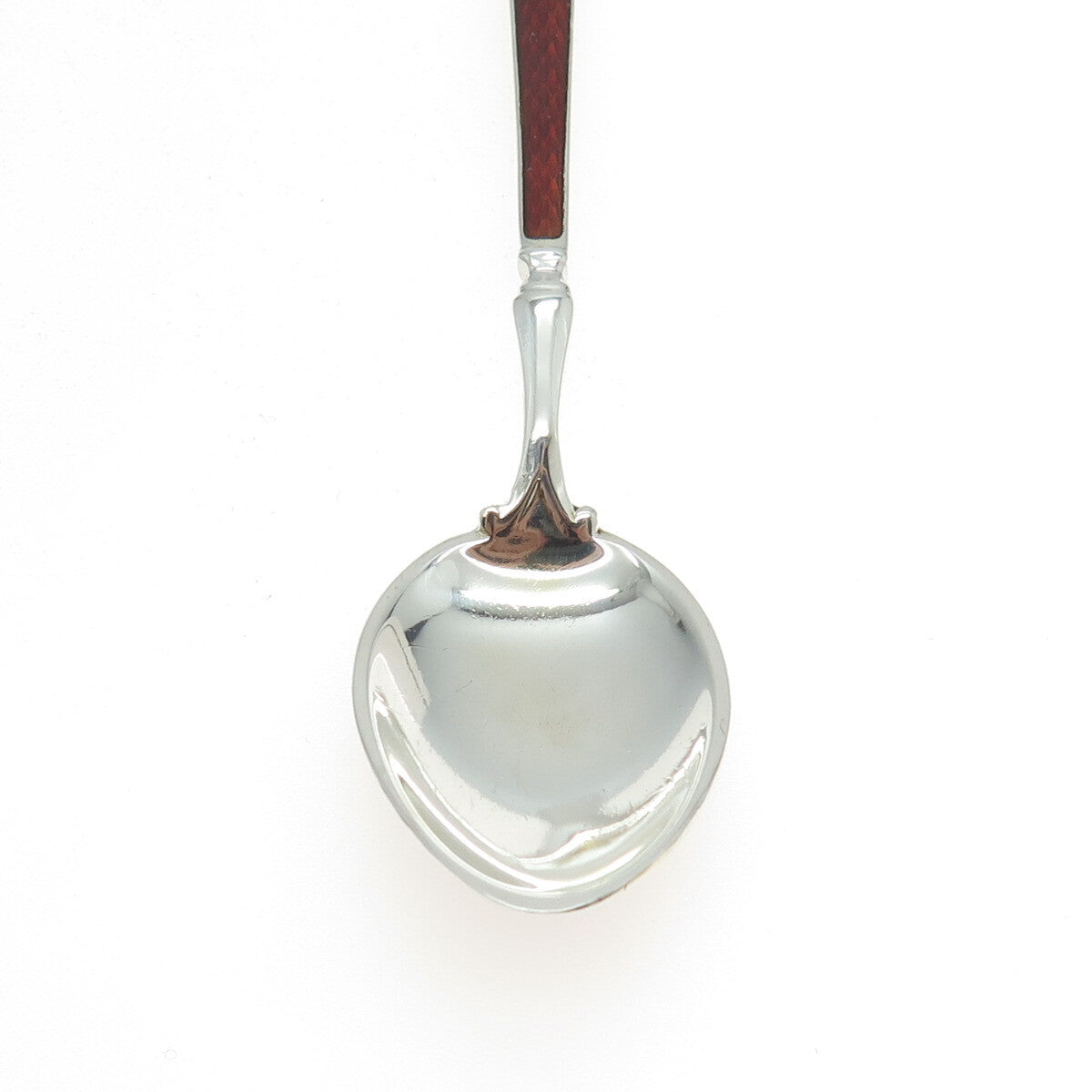 WATSON 925 Sterling Silver Vintage Red & White Guilloche Enamel Coffee Spoon