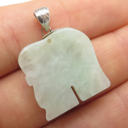 AVON 925 Sterling Vintage Real Jade & C Z Elephant Chinese Character Pendant