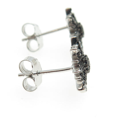 925 Sterling Silver Round-Cut Black C Z Star Stud Earrings