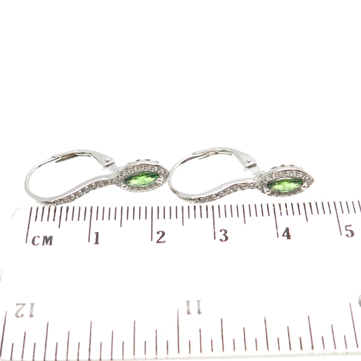 925 Sterling Silver Marquise-Cut Green & Round White C Z Eye Drop Earrings