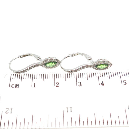 925 Sterling Silver Marquise-Cut Green & Round White C Z Eye Drop Earrings