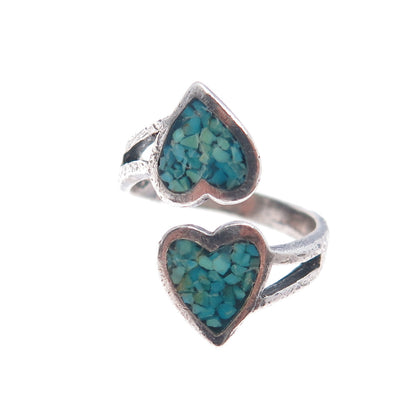 Pacific Jewelry Old Pawn Sterling Turquoise Inlay Heart Adjustable Ring Size 6