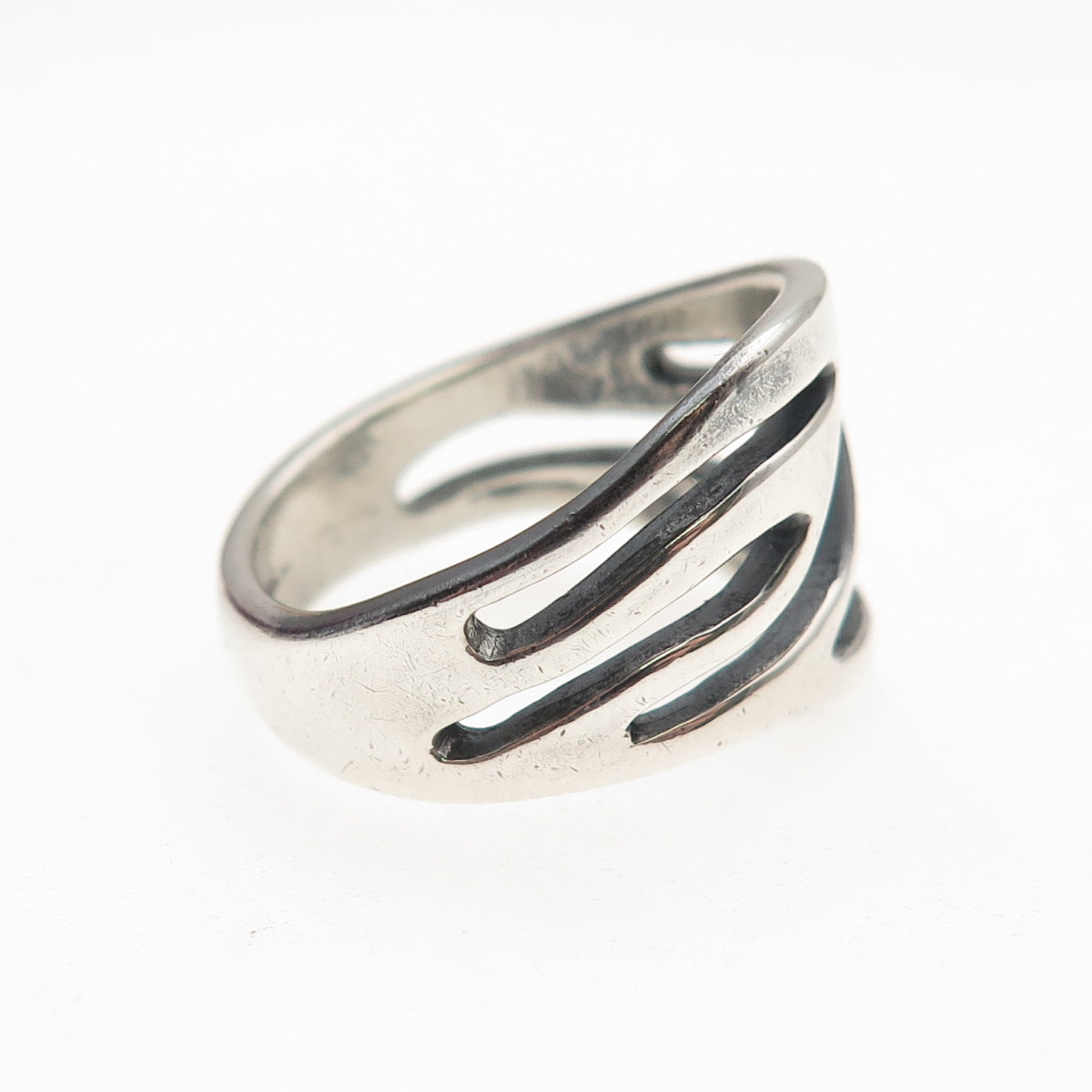 Cellini 925 Sterling Silver Vintage Modernist Oxidized Ring Size 7