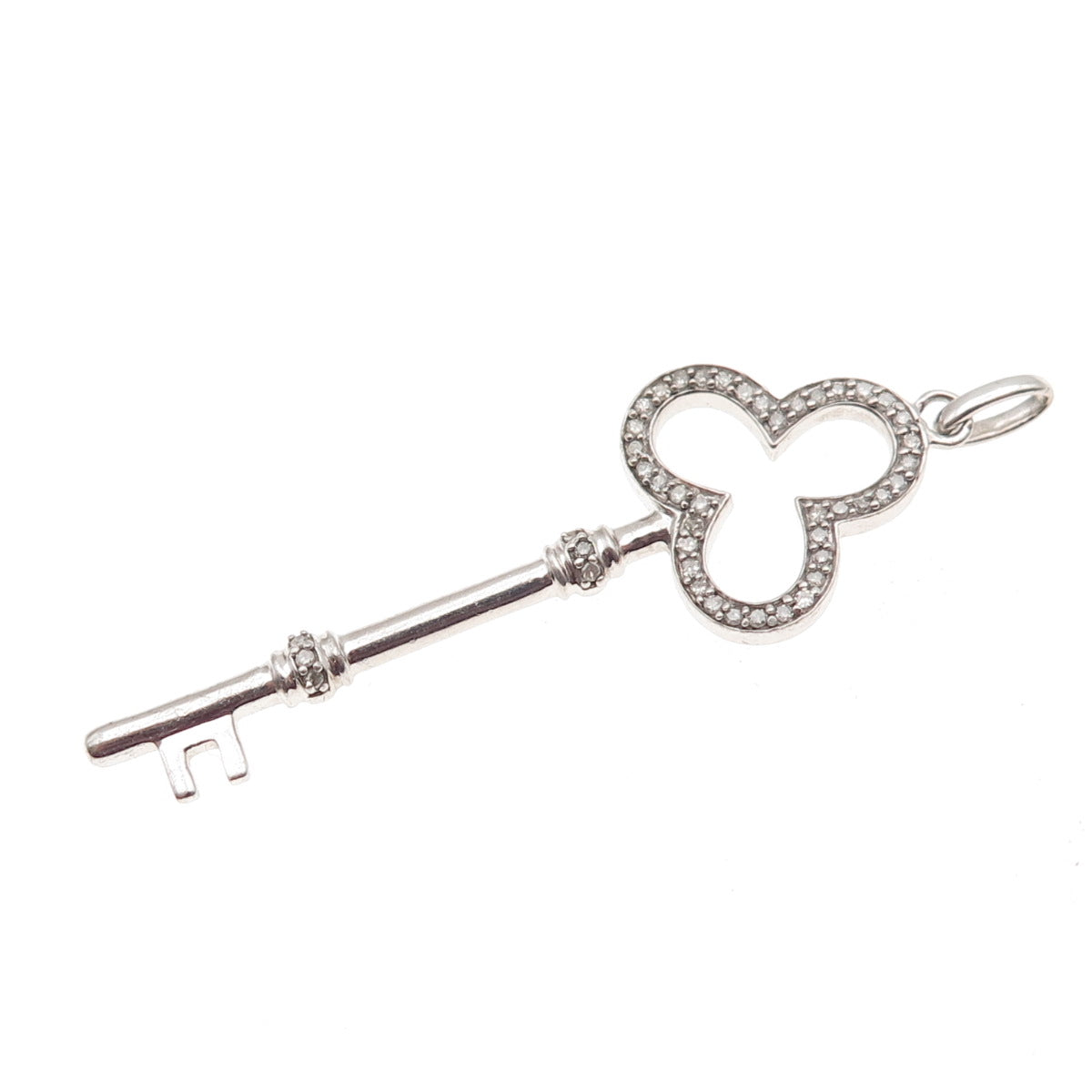 925 Sterling Silver Real Round-Cut Diamond Clubs Key Charm Pendant