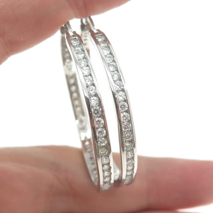 925 Sterling Silver Round-Cut All Around C Z Hoop Earrings