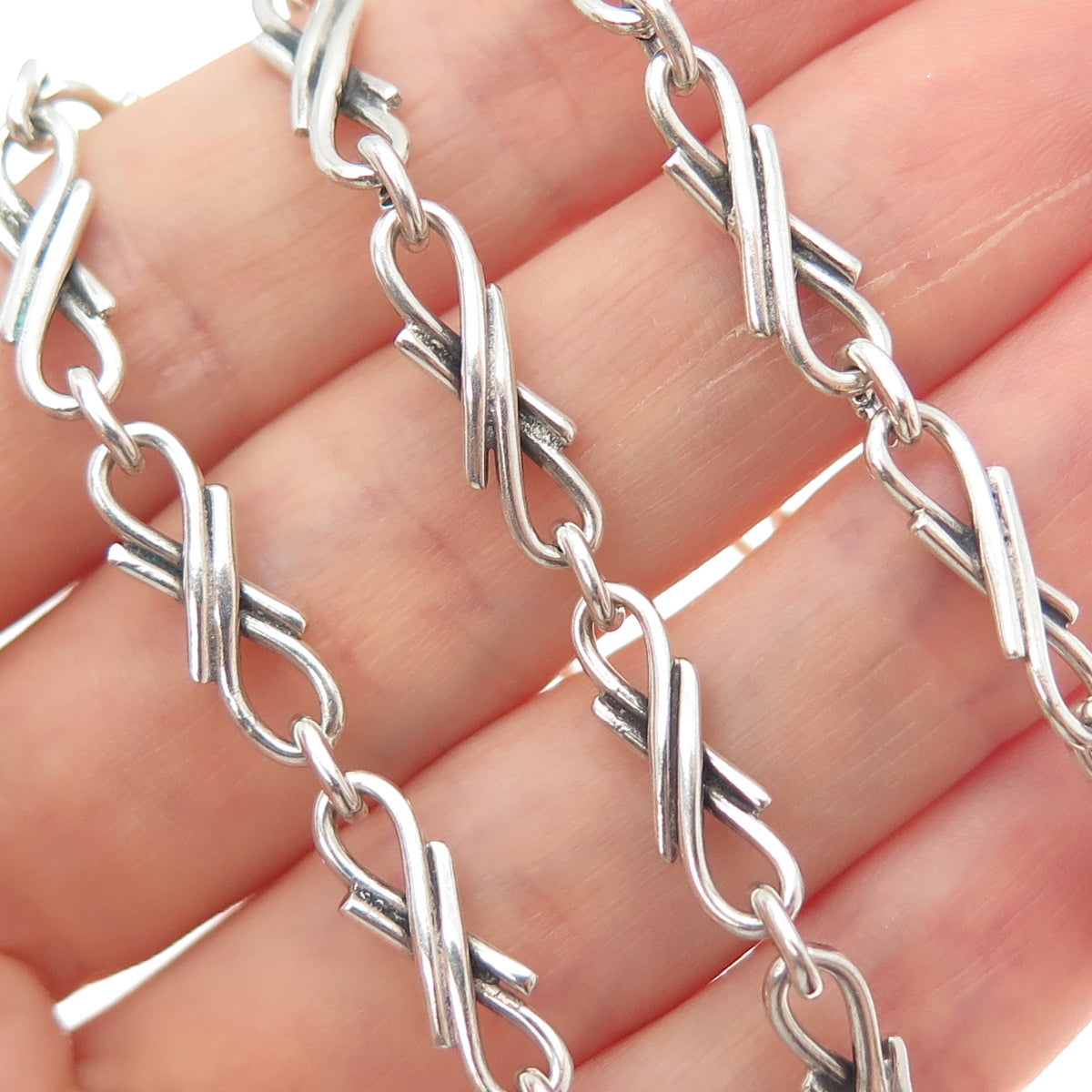 925 Sterling Silver Vintage Modernist Infinity Chain Necklace 20"