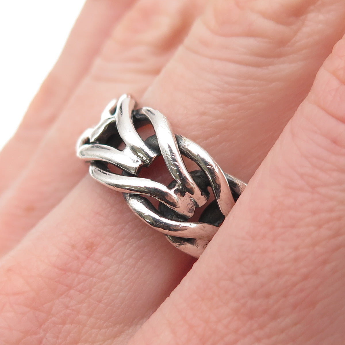 925 Sterling Silver Vintage Modernist Spine Oxidized Band Ring Size 7