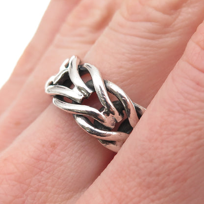 925 Sterling Silver Vintage Modernist Spine Oxidized Band Ring Size 7