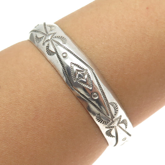 TRACY 925 Sterling Silver Vintage Southwestern Engraved Cuff Bracelet 6.5"