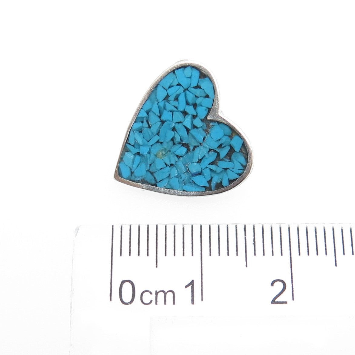 Old Pawn 925 Sterling Silver Vintage Southwestern Turquoise Inlay Heart Pendant