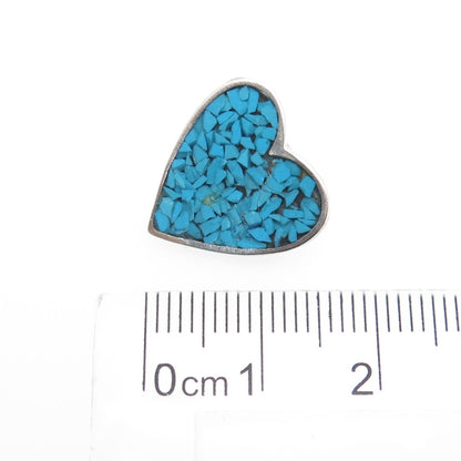 Old Pawn 925 Sterling Silver Vintage Southwestern Turquoise Inlay Heart Pendant