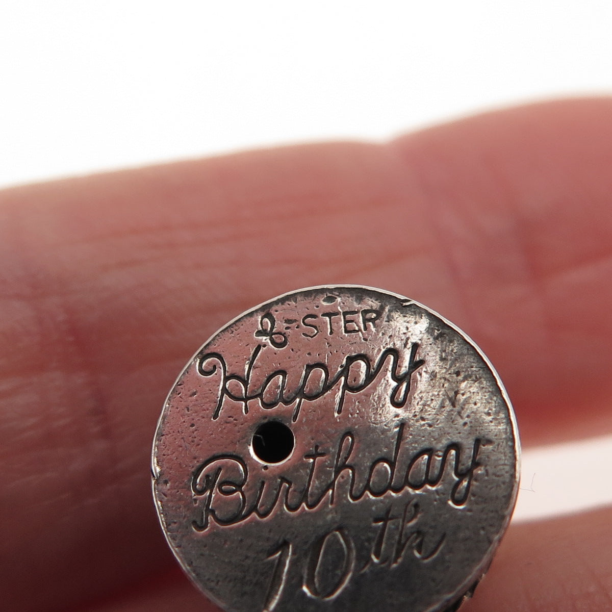 BEAU 925 Sterling Silver Antique Art Deco Happy Birthday Cake 3D Mini Pendant