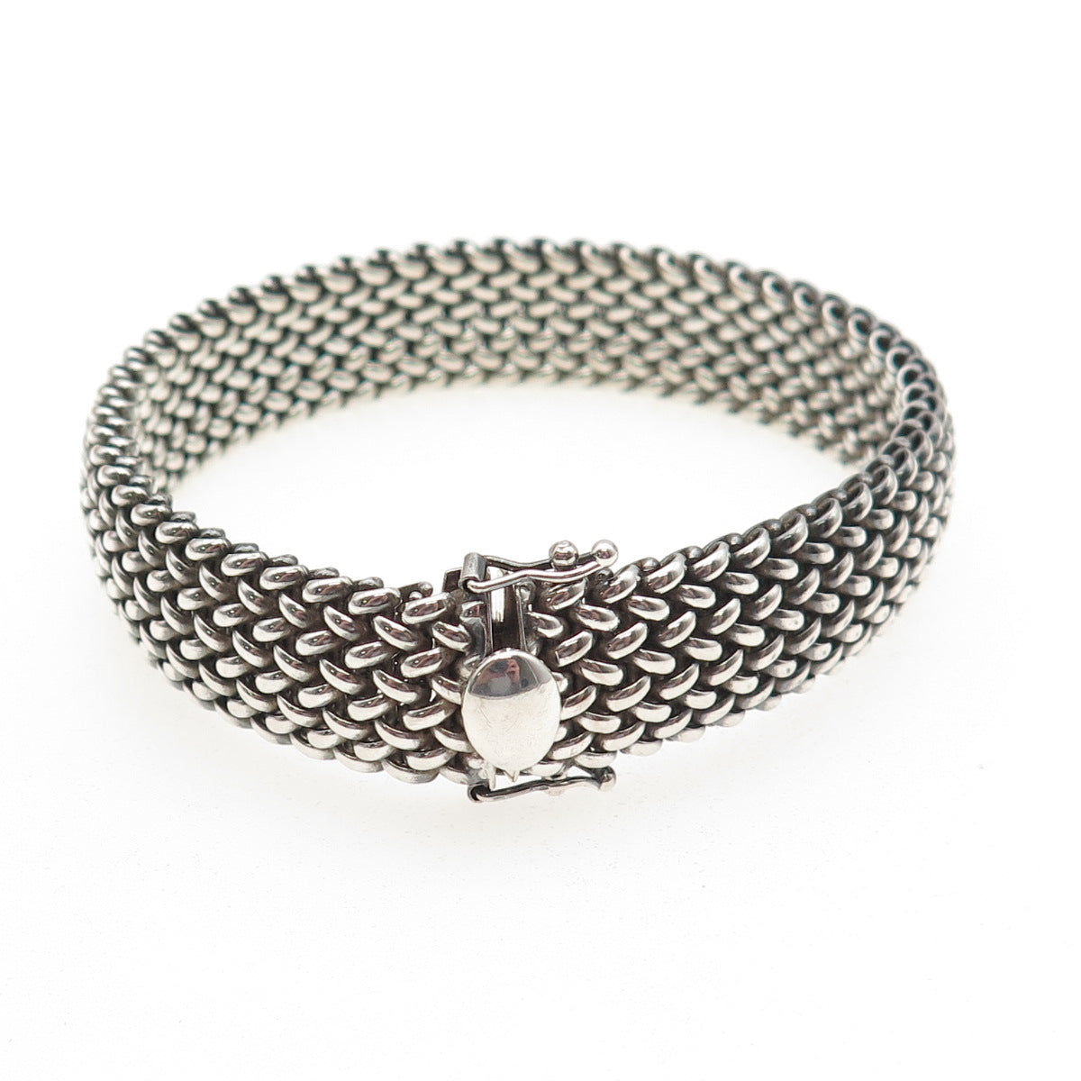 925 Sterling Silver Vintage Italy Mesh Link Oxidized Bracelet 7"