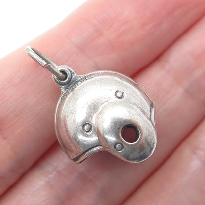 925 Sterling Silver Vintage Baseball Helmet Minimalist 3D Charm Pendant