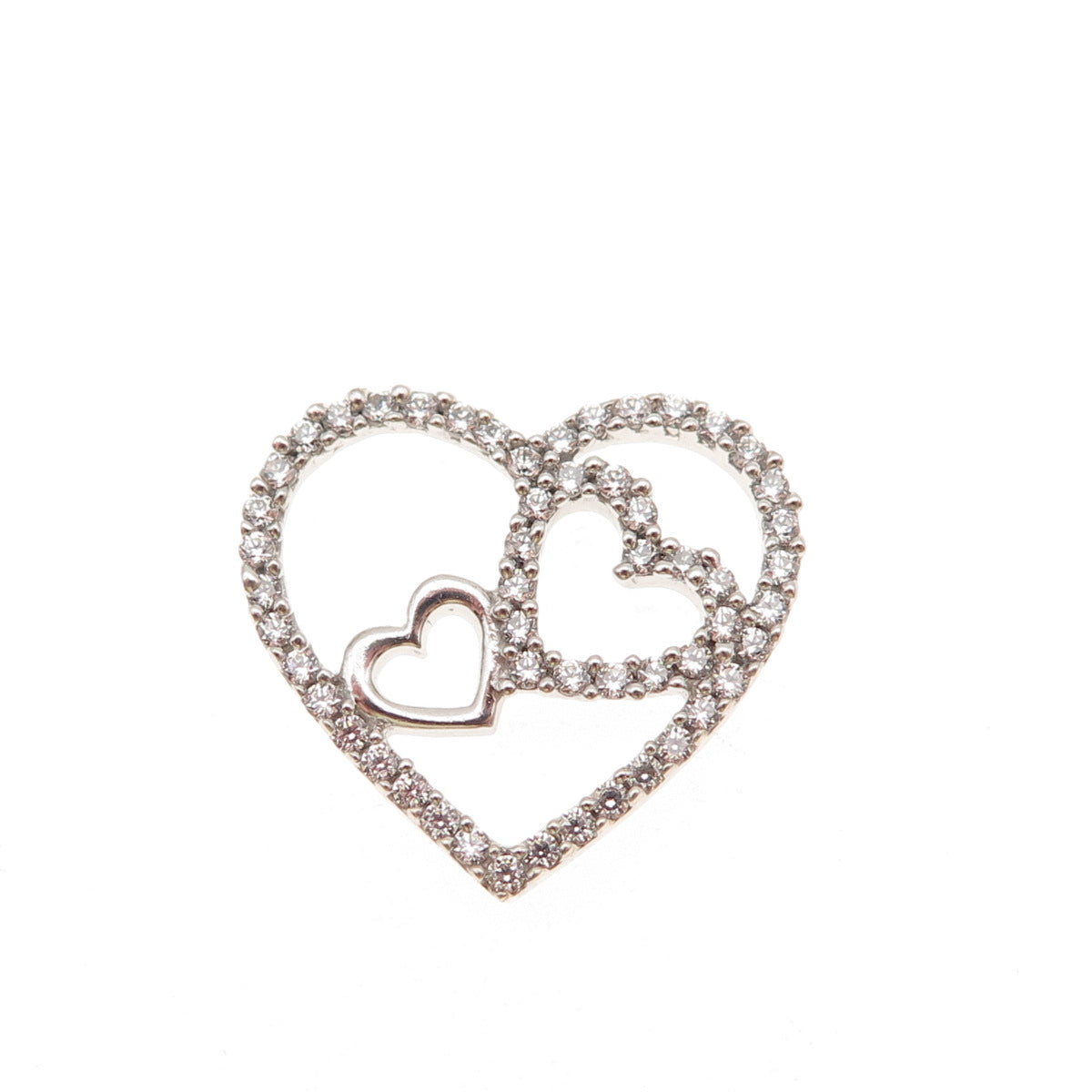925 Sterling Silver Round-Cut C Z Family Heart Mini Slide Charm Pendant