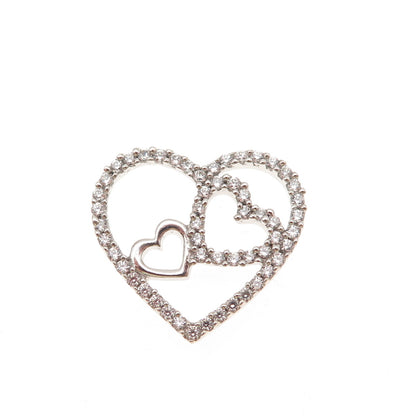 925 Sterling Silver Round-Cut C Z Family Heart Mini Slide Charm Pendant