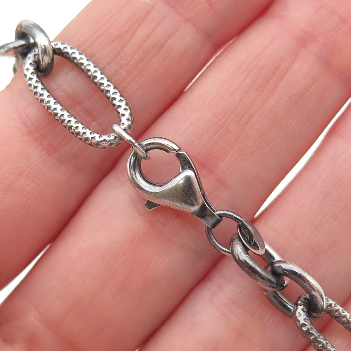 925 Sterling Silver Vintage Paperclip Oval Figaro Link Bracelet 7"