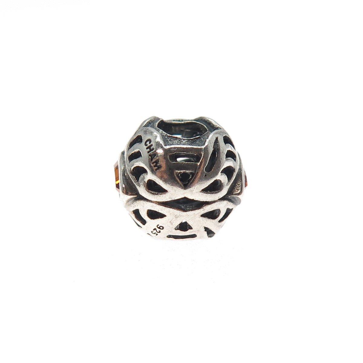 CHAMILIA 925 Sterling Silver Marquise-Cut Orange Crystal Slide Bead Charm