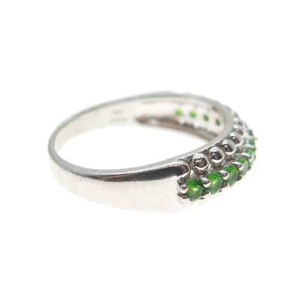 925 Sterling Silver Real Round-Cut Peridot Beaded Ring Size 7.5