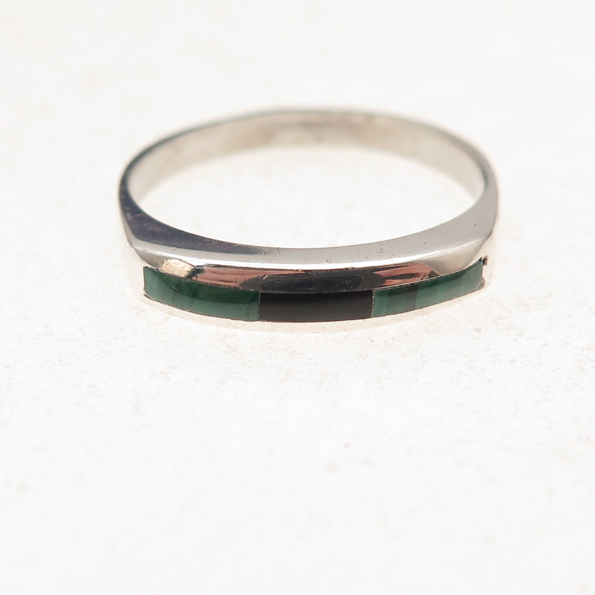 Old Pawn 925 Sterling Silver Vintage Black Onyx & Malachite Tribal Ring Size 7