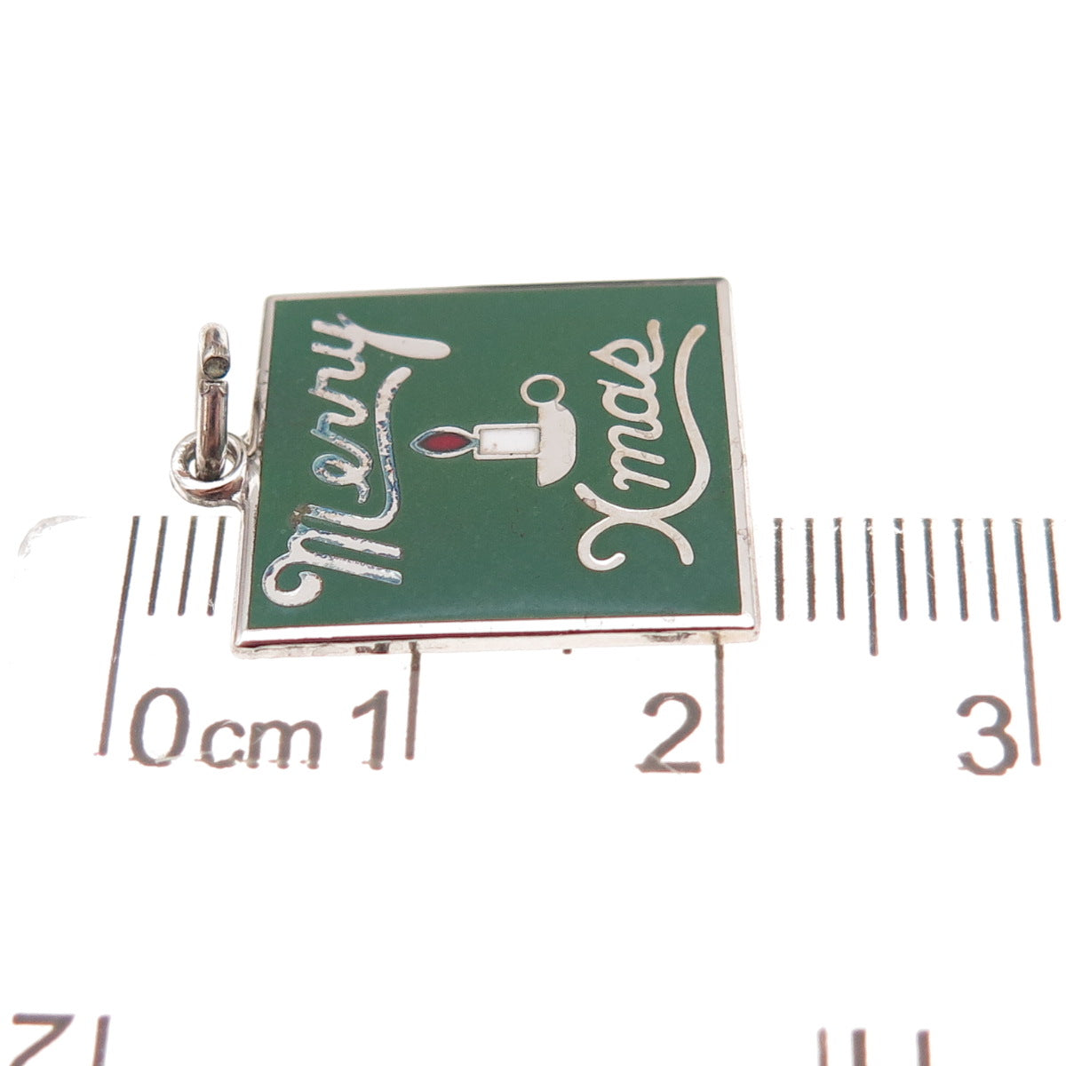 Wells 925 Sterling Silver Vintage Enamel Merry Christmas Charm Pendant