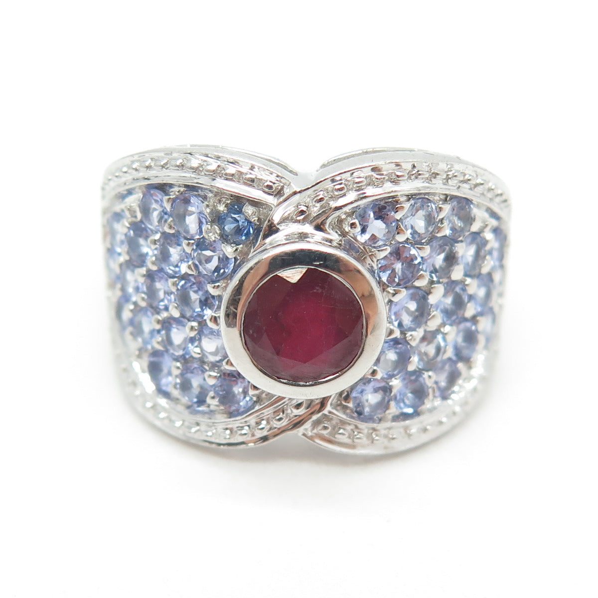 925 Sterling Silver Real Ruby & Tanzanite Gemstone Ring Size 6.75