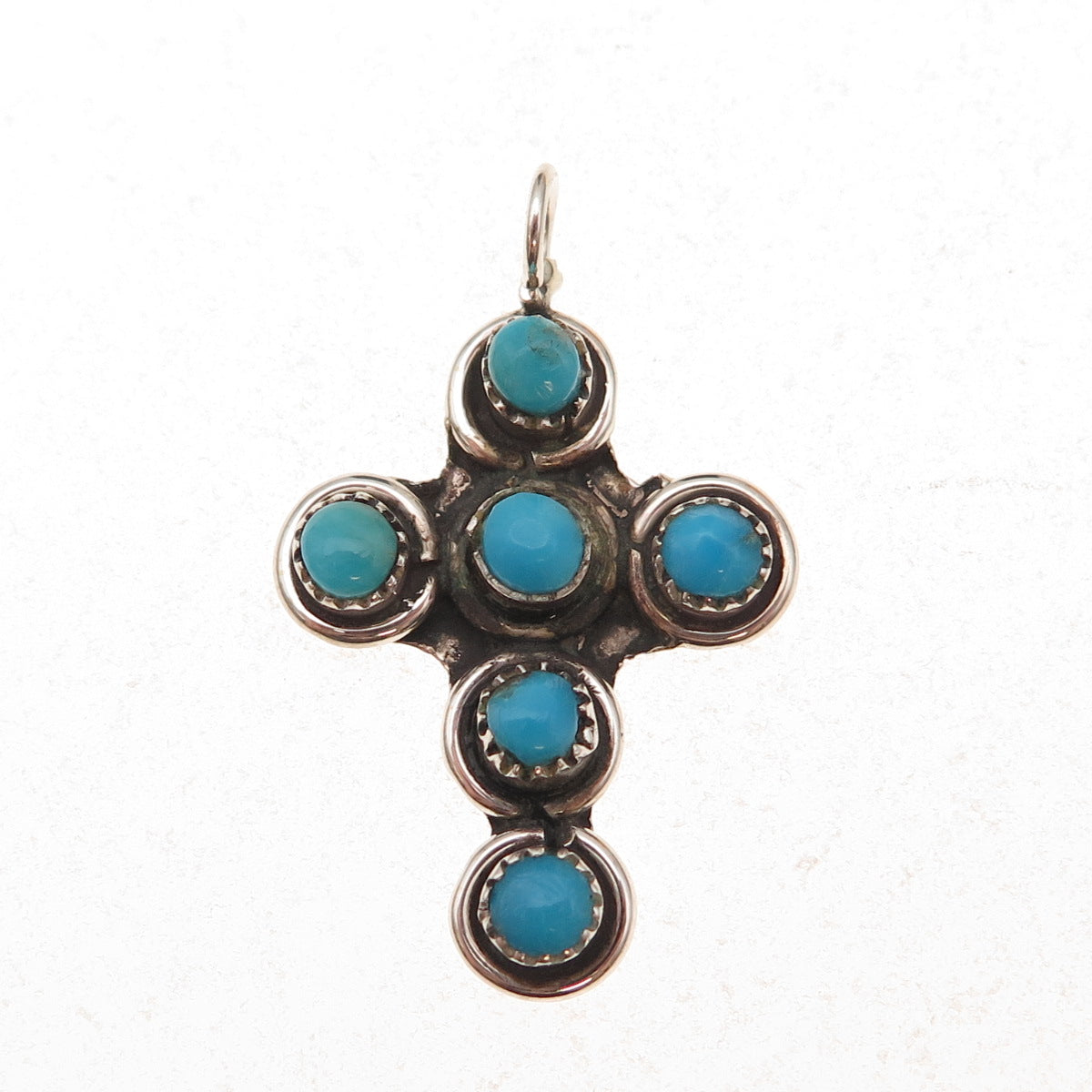 Old Pawn 925 Sterling Silver Vintage Turquoise Snake Eye Cross Charm Pendant