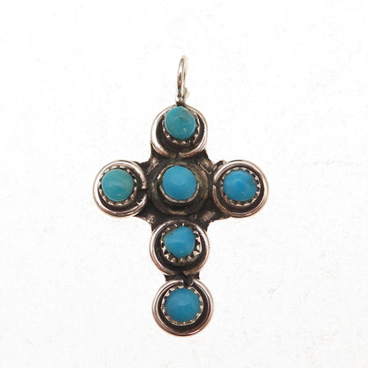 Old Pawn 925 Sterling Silver Vintage Turquoise Snake Eye Cross Charm Pendant