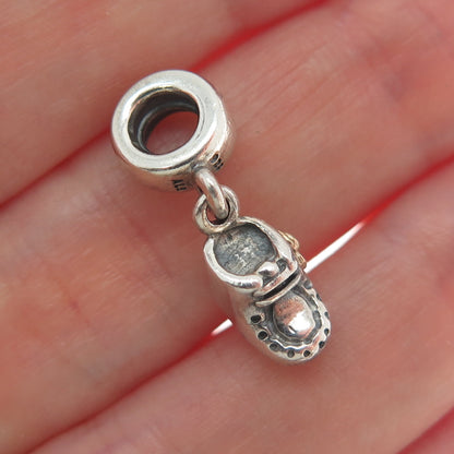 PANDORA Gold 925 Sterling Silver Lavender C Z Baby Shoe Dangle Charm