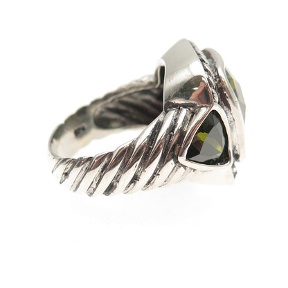 925 Sterling Silver Vintage Green C Z Oxidized Ring Size 7.25