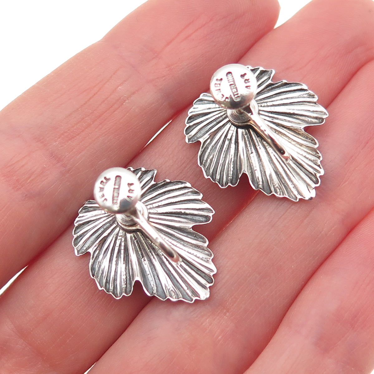 JEWELART Sterling Silver Antique Art Deco Floral Oxidized Screw Back Earrings