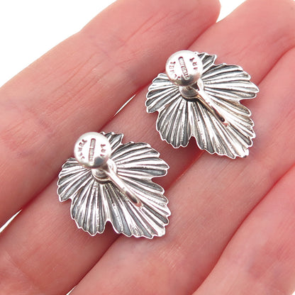JEWELART Sterling Silver Antique Art Deco Floral Oxidized Screw Back Earrings