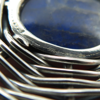 925 Sterling Silver Vintage Real Labradorite Modernist Wicker Oxidized Pendant