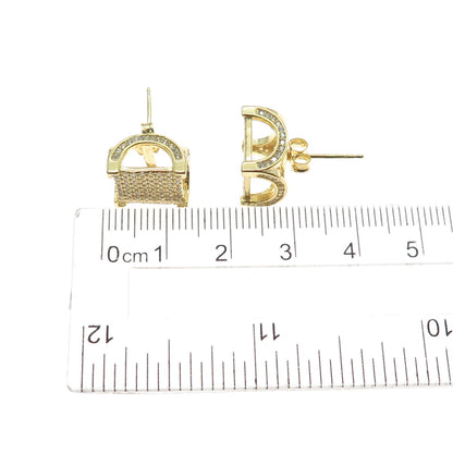 925 Sterling Silver Gold Plated Round-Cut C Z Stud Earrings