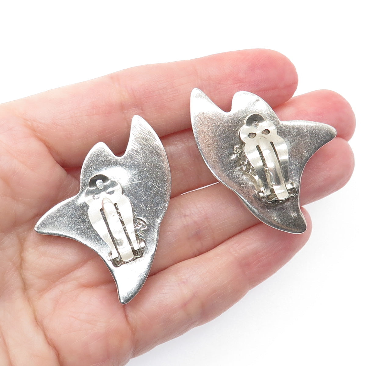 FRANCISCO RIVERA 925 Sterling Silver Vintage Mexico Modernist Clip On Earrings