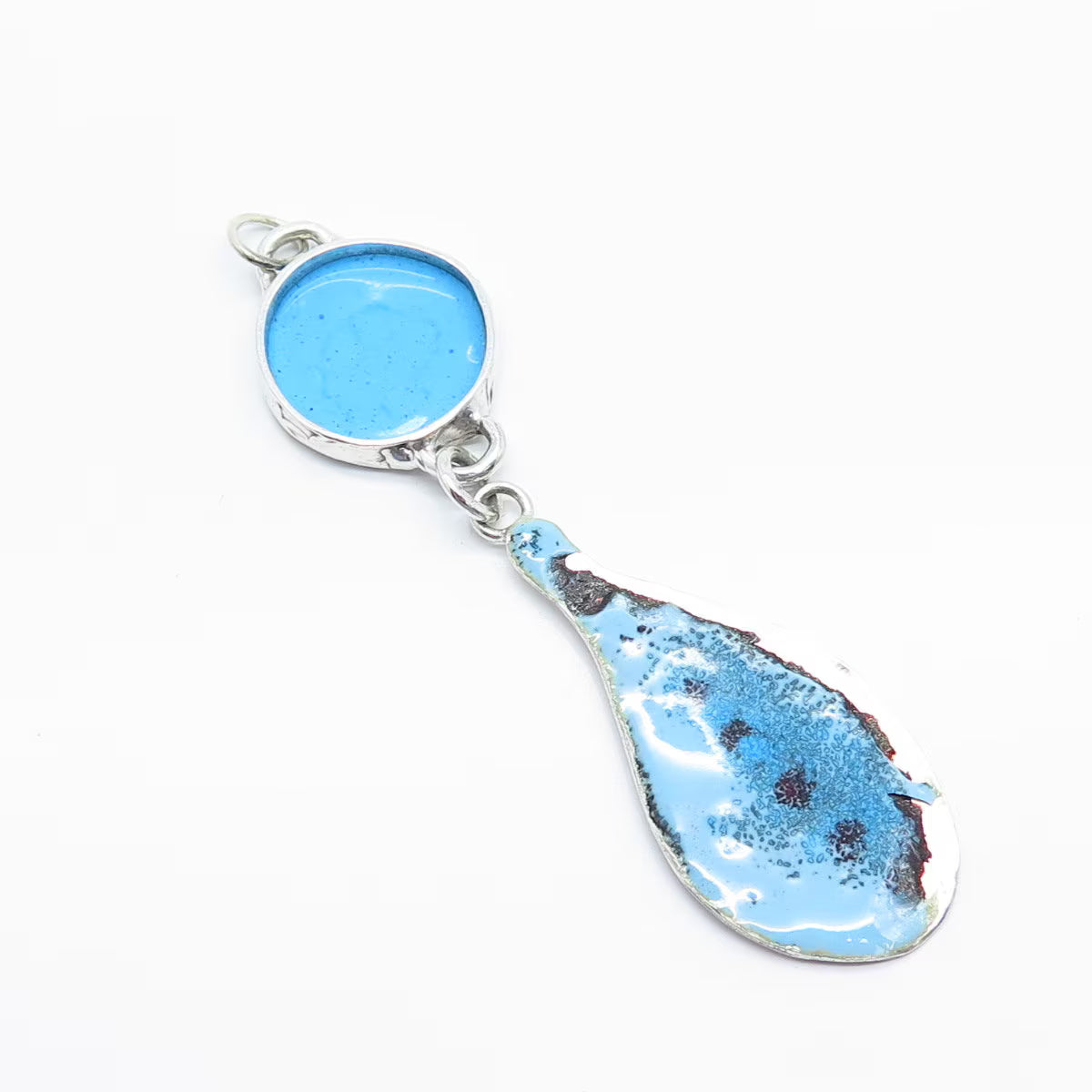 925 Sterling Silver Vintage Koko Blue Enamel Pendant